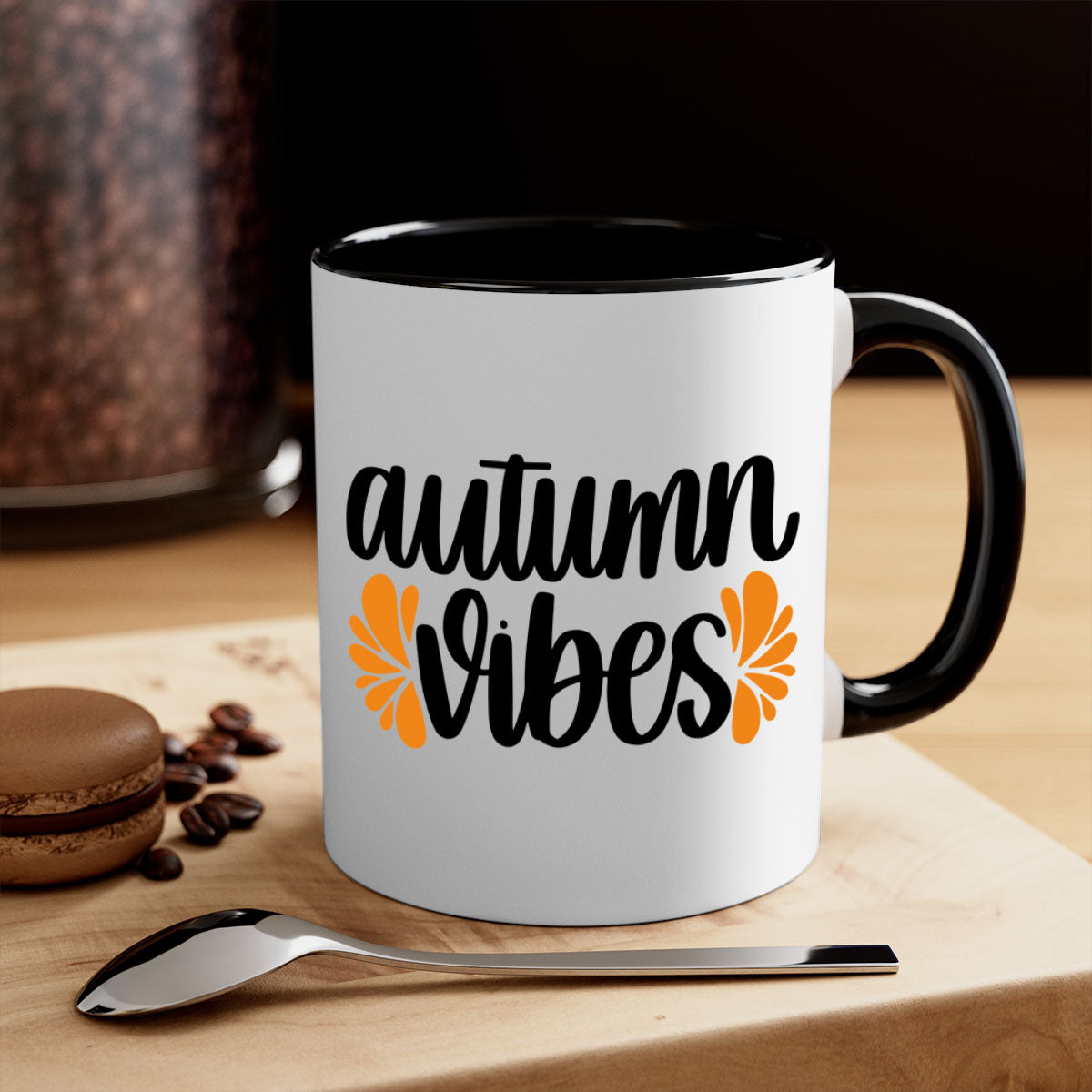 Autumn Vibes 478# Mug featuring a glossy finish, colored handle, and interior in five vibrant colors, perfect for coffee or tea.