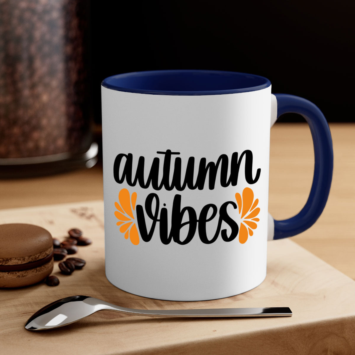 Autumn Vibes 478# Mug featuring a glossy finish, colored handle, and interior in five vibrant colors, perfect for coffee or tea.