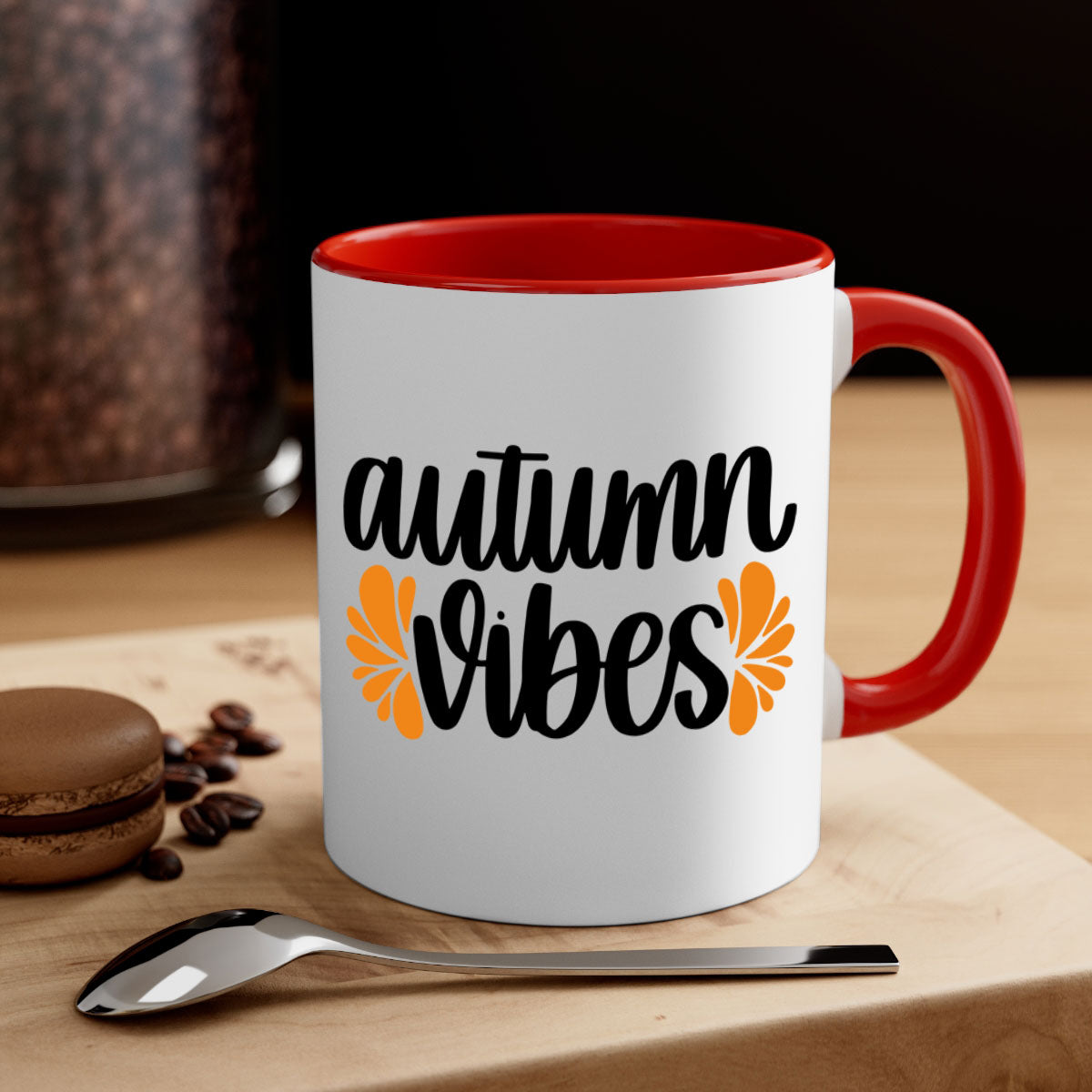 Autumn Vibes 478# Mug featuring a glossy finish, colored handle, and interior in five vibrant colors, perfect for coffee or tea.