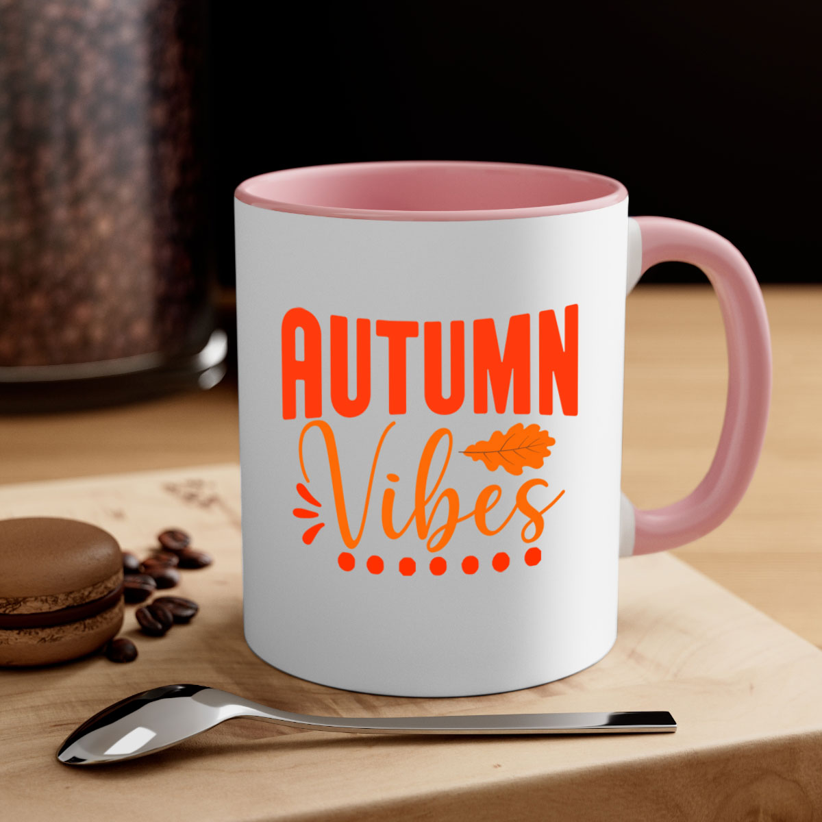 Autumn Vibes Design 39# Mug featuring a glossy finish, colored handle, and interior, available in five vibrant colors.