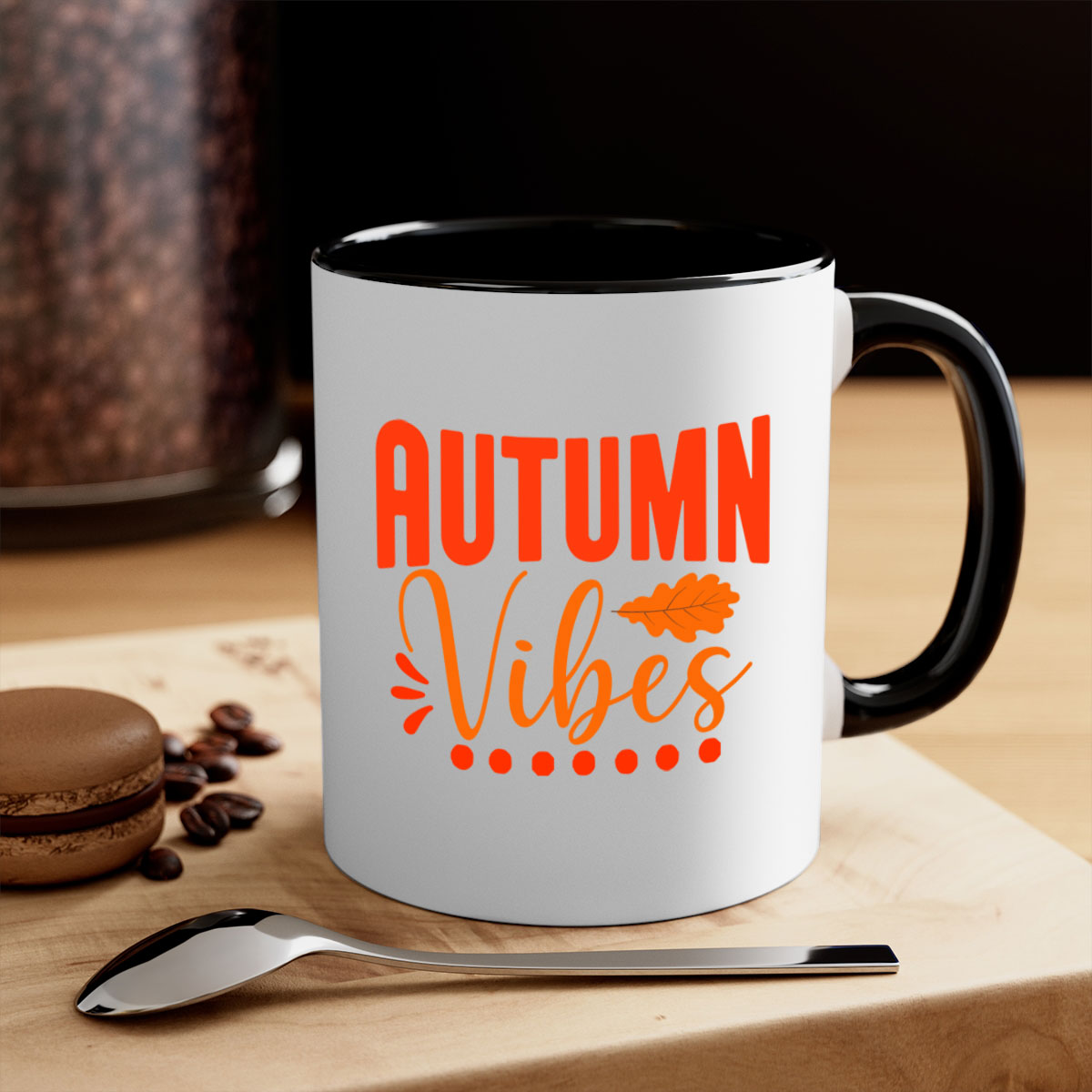 Autumn Vibes Design 39# Mug featuring a glossy finish, colored handle, and interior, available in five vibrant colors.