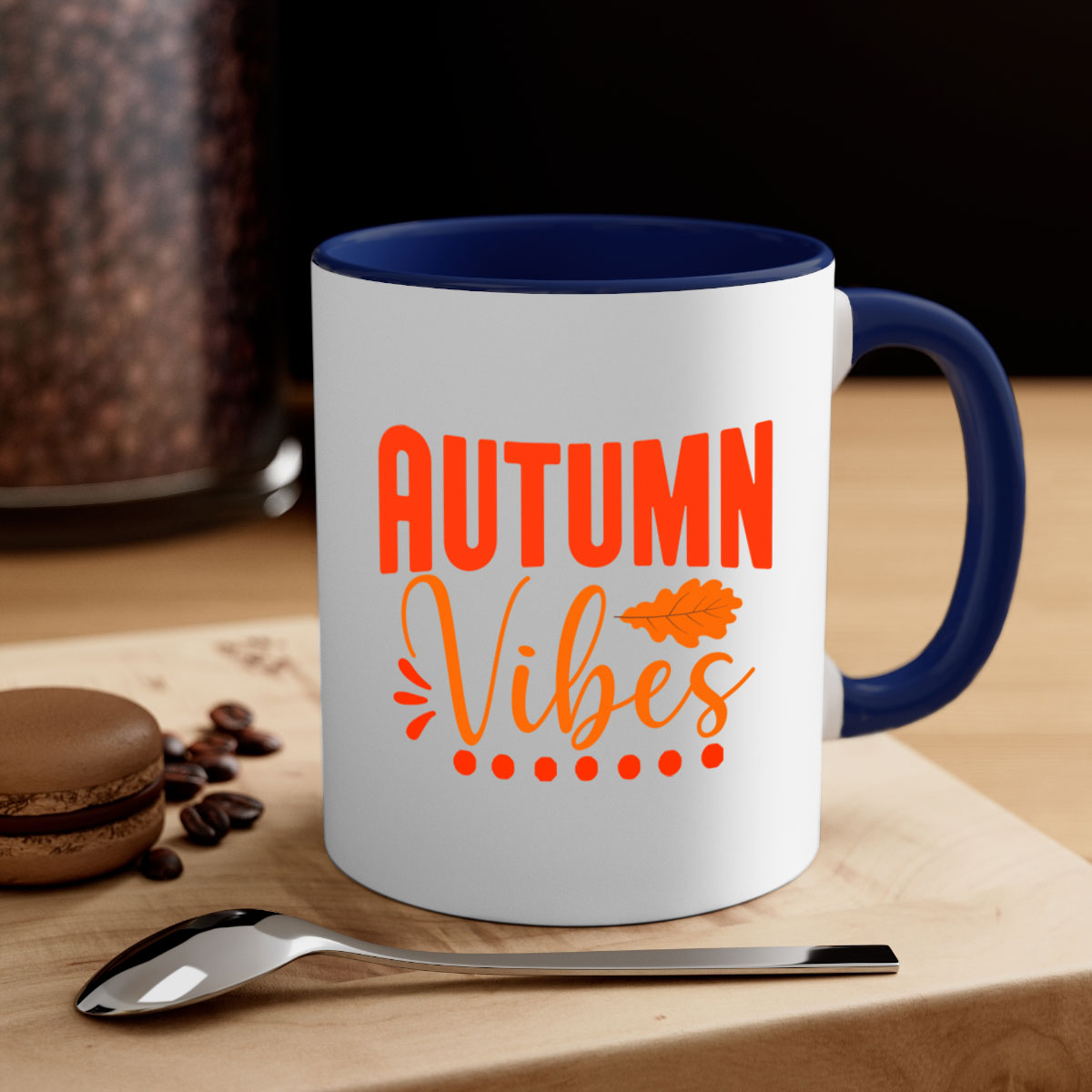 Autumn Vibes Design 39# Mug featuring a glossy finish, colored handle, and interior, available in five vibrant colors.