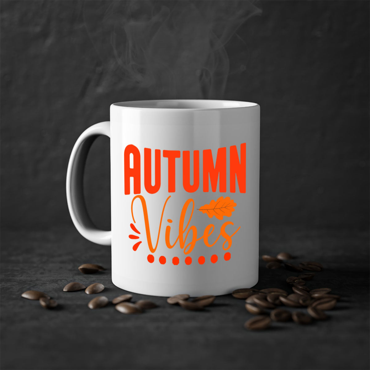 Autumn Vibes Design 39# Mug featuring a glossy finish, colored handle, and interior, available in five vibrant colors.