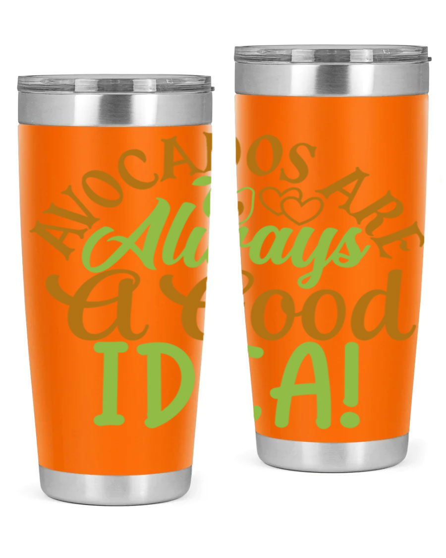 Avocados Are Always a Good Idea 20oz Tumbler made of stainless steel with a vibrant avocado design, perfect for hot and cold beverages.