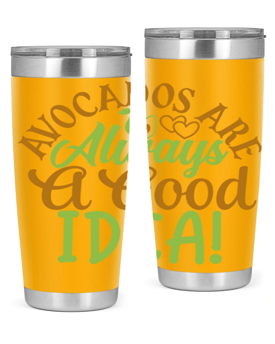 Avocados Are Always a Good Idea 20oz Tumbler made of stainless steel with a vibrant avocado design, perfect for hot and cold beverages.