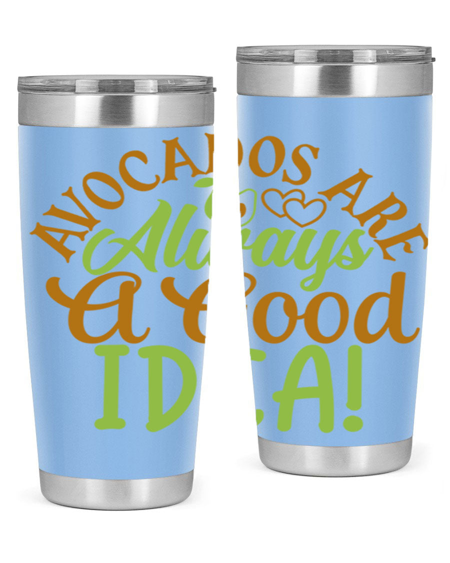 Avocados Are Always a Good Idea 20oz Tumbler made of stainless steel with a vibrant avocado design, perfect for hot and cold beverages.