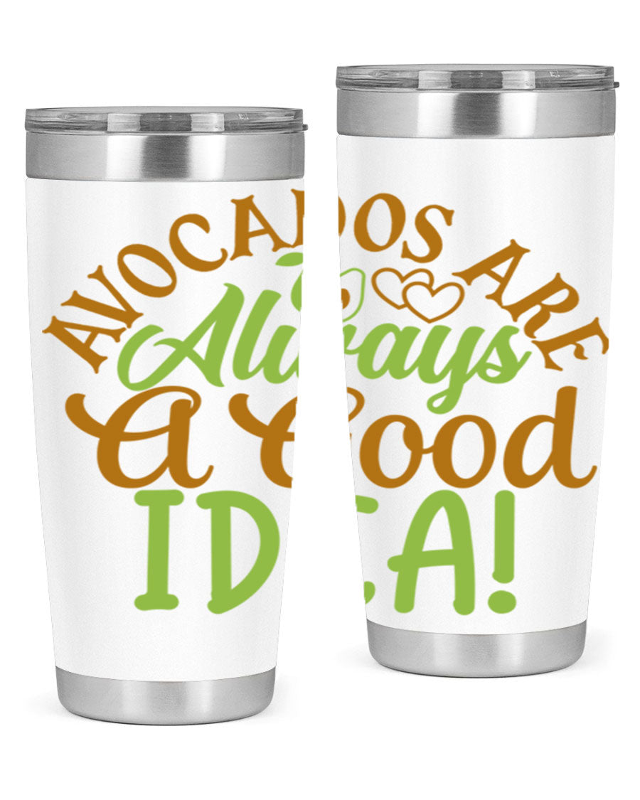 Avocados Are Always a Good Idea 20oz Tumbler made of stainless steel with a vibrant avocado design, perfect for hot and cold beverages.