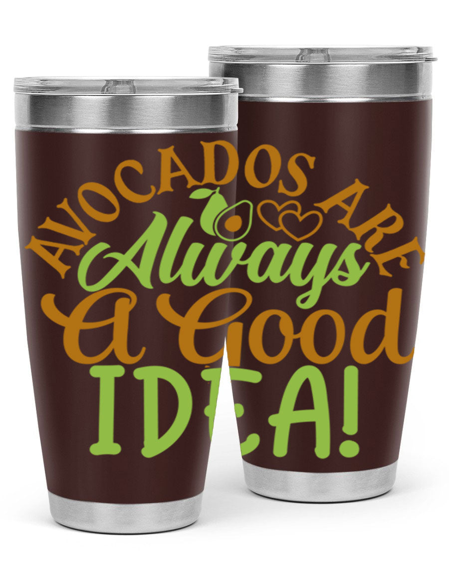 Avocados Are Always a Good Idea 20oz Tumbler made of stainless steel with a vibrant avocado design, perfect for hot and cold beverages.