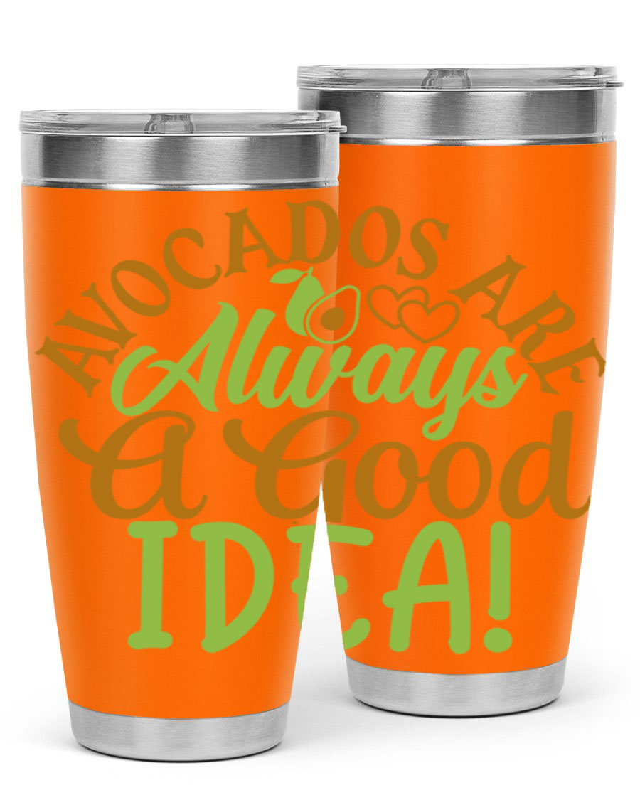 Avocados Are Always a Good Idea 20oz Tumbler made of stainless steel with a vibrant avocado design, perfect for hot and cold beverages.