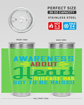 Stylish stainless steel tumbler promoting heart disease awareness, featuring a double wall vacuum design and a drink-thru lid.