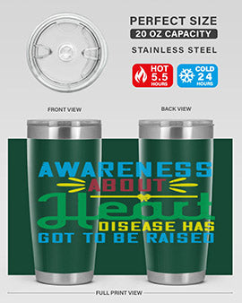 Stylish stainless steel tumbler promoting heart disease awareness, featuring a double wall vacuum design and a drink-thru lid.