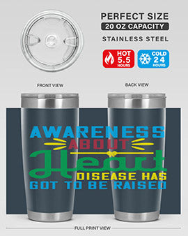 Stylish stainless steel tumbler promoting heart disease awareness, featuring a double wall vacuum design and a drink-thru lid.