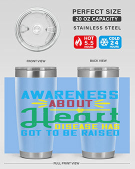 Stylish stainless steel tumbler promoting heart disease awareness, featuring a double wall vacuum design and a drink-thru lid.