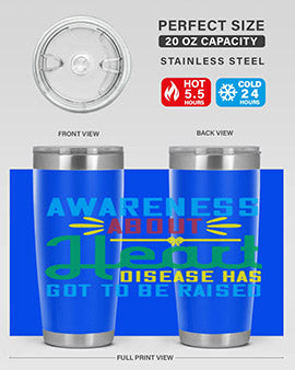 Stylish stainless steel tumbler promoting heart disease awareness, featuring a double wall vacuum design and a drink-thru lid.