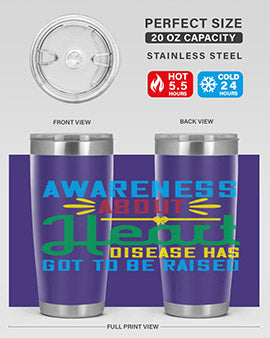 Stylish stainless steel tumbler promoting heart disease awareness, featuring a double wall vacuum design and a drink-thru lid.