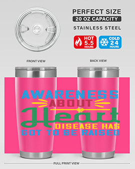 Stylish stainless steel tumbler promoting heart disease awareness, featuring a double wall vacuum design and a drink-thru lid.