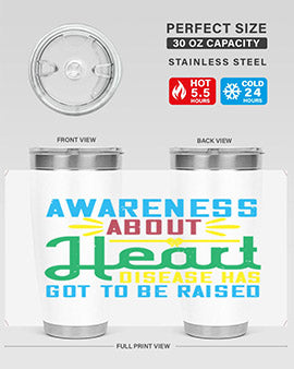 Stylish stainless steel tumbler promoting heart disease awareness, featuring a double wall vacuum design and a drink-thru lid.