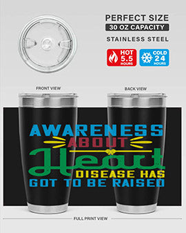 Stylish stainless steel tumbler promoting heart disease awareness, featuring a double wall vacuum design and a drink-thru lid.