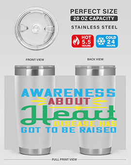 Stylish stainless steel tumbler promoting heart disease awareness, featuring a double wall vacuum design and a drink-thru lid.