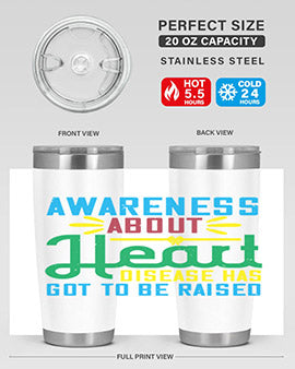 Stylish stainless steel tumbler promoting heart disease awareness, featuring a double wall vacuum design and a drink-thru lid.