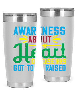 Stylish stainless steel tumbler promoting heart disease awareness, featuring a double wall vacuum design and a drink-thru lid.