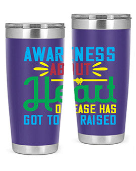 Stylish stainless steel tumbler promoting heart disease awareness, featuring a double wall vacuum design and a drink-thru lid.