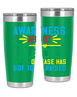 Stylish stainless steel tumbler promoting heart disease awareness, featuring a double wall vacuum design and a drink-thru lid.