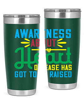 Stylish stainless steel tumbler promoting heart disease awareness, featuring a double wall vacuum design and a drink-thru lid.