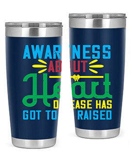 Stylish stainless steel tumbler promoting heart disease awareness, featuring a double wall vacuum design and a drink-thru lid.