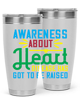 Stylish stainless steel tumbler promoting heart disease awareness, featuring a double wall vacuum design and a drink-thru lid.