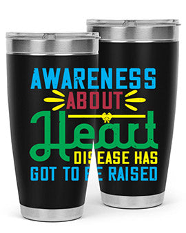 Stylish stainless steel tumbler promoting heart disease awareness, featuring a double wall vacuum design and a drink-thru lid.