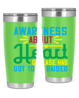 Stylish stainless steel tumbler promoting heart disease awareness, featuring a double wall vacuum design and a drink-thru lid.