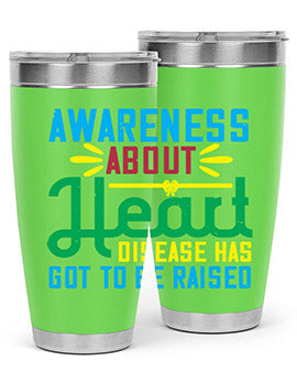 Stylish stainless steel tumbler promoting heart disease awareness, featuring a double wall vacuum design and a drink-thru lid.