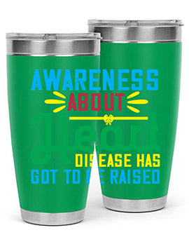 Stylish stainless steel tumbler promoting heart disease awareness, featuring a double wall vacuum design and a drink-thru lid.