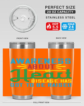 Stylish stainless steel tumbler promoting heart disease awareness, featuring a double wall vacuum design and a drink-thru lid.