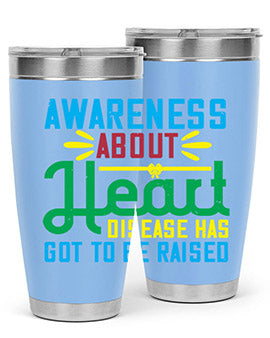 Stylish stainless steel tumbler promoting heart disease awareness, featuring a double wall vacuum design and a drink-thru lid.