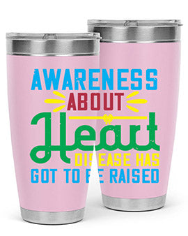 Stylish stainless steel tumbler promoting heart disease awareness, featuring a double wall vacuum design and a drink-thru lid.