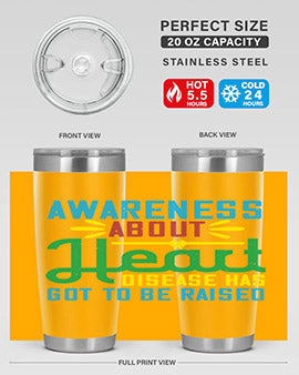 Stylish stainless steel tumbler promoting heart disease awareness, featuring a double wall vacuum design and a drink-thru lid.