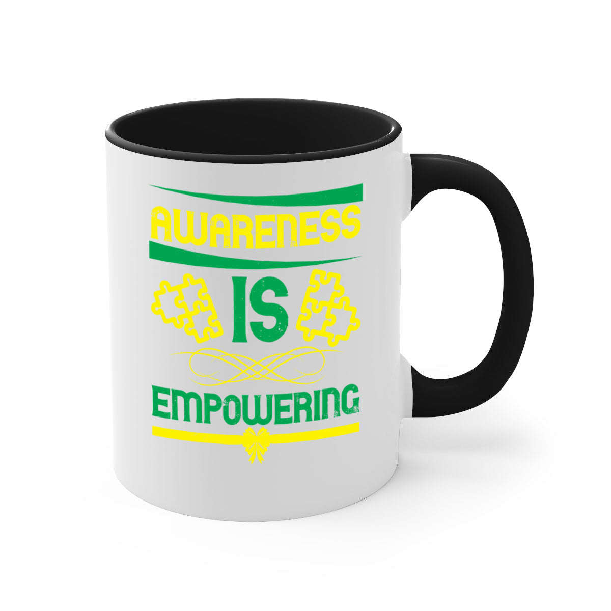 Awareness is Empowering Style 4# Mug with a glossy finish and colored handle, available in multiple colors and sizes.