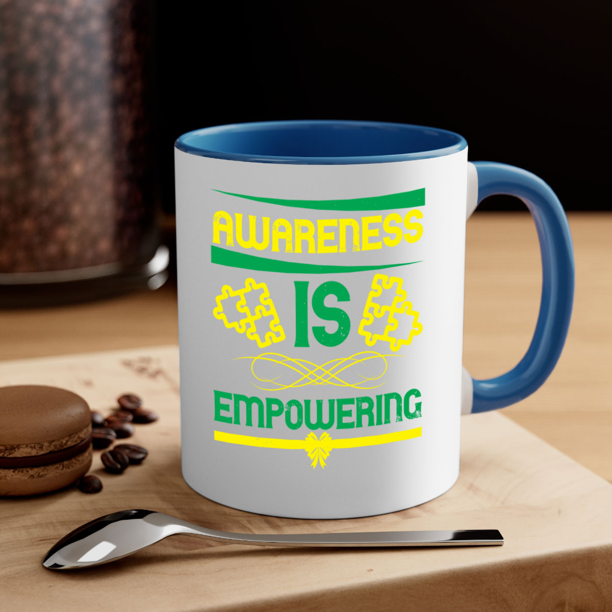 Awareness is Empowering Style 4# Mug with a glossy finish and colored handle, available in multiple colors and sizes.