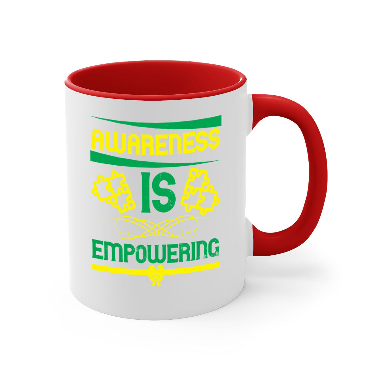 Awareness is Empowering Style 4# Mug with a glossy finish and colored handle, available in multiple colors and sizes.