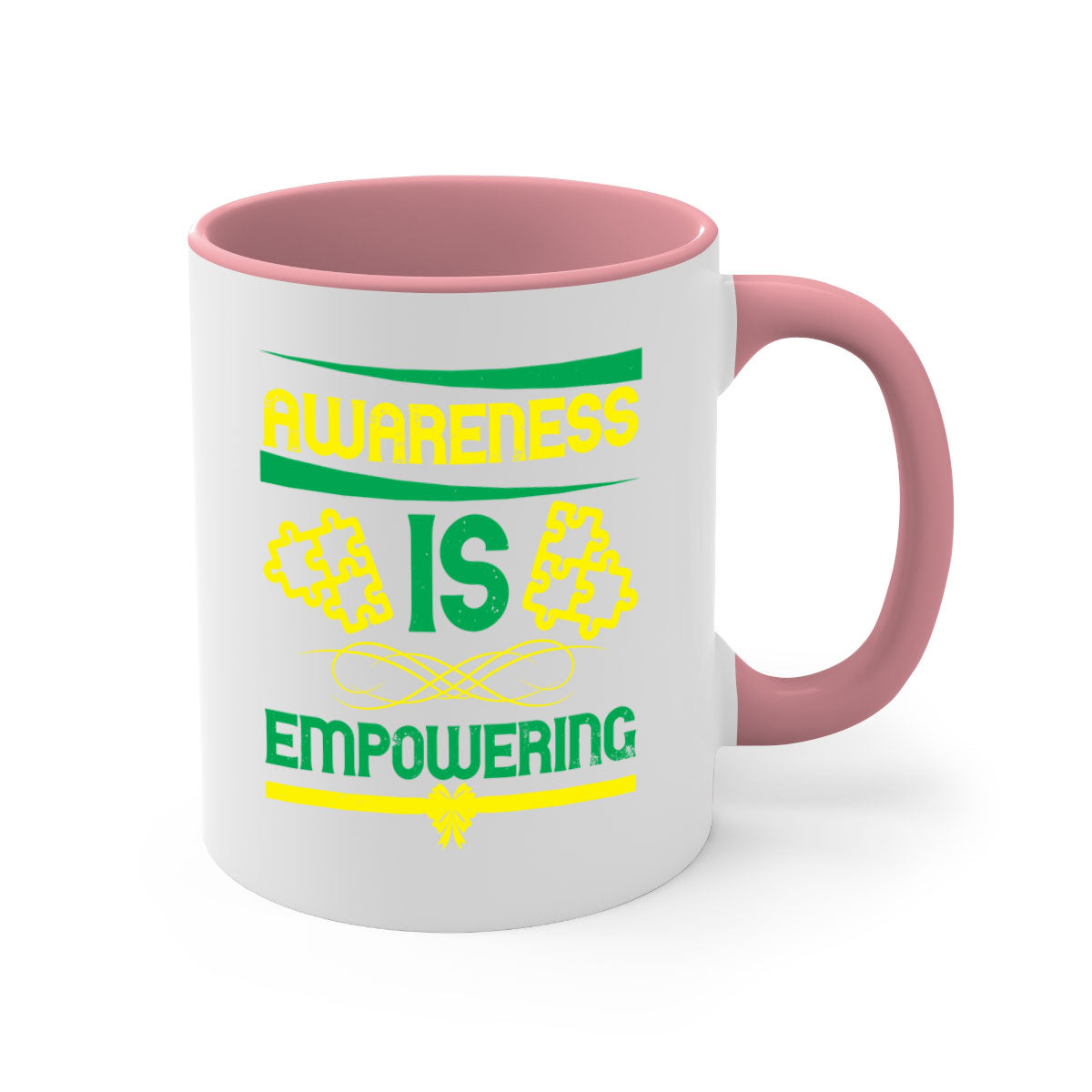 Awareness is Empowering Style 4# Mug with a glossy finish and colored handle, available in multiple colors and sizes.