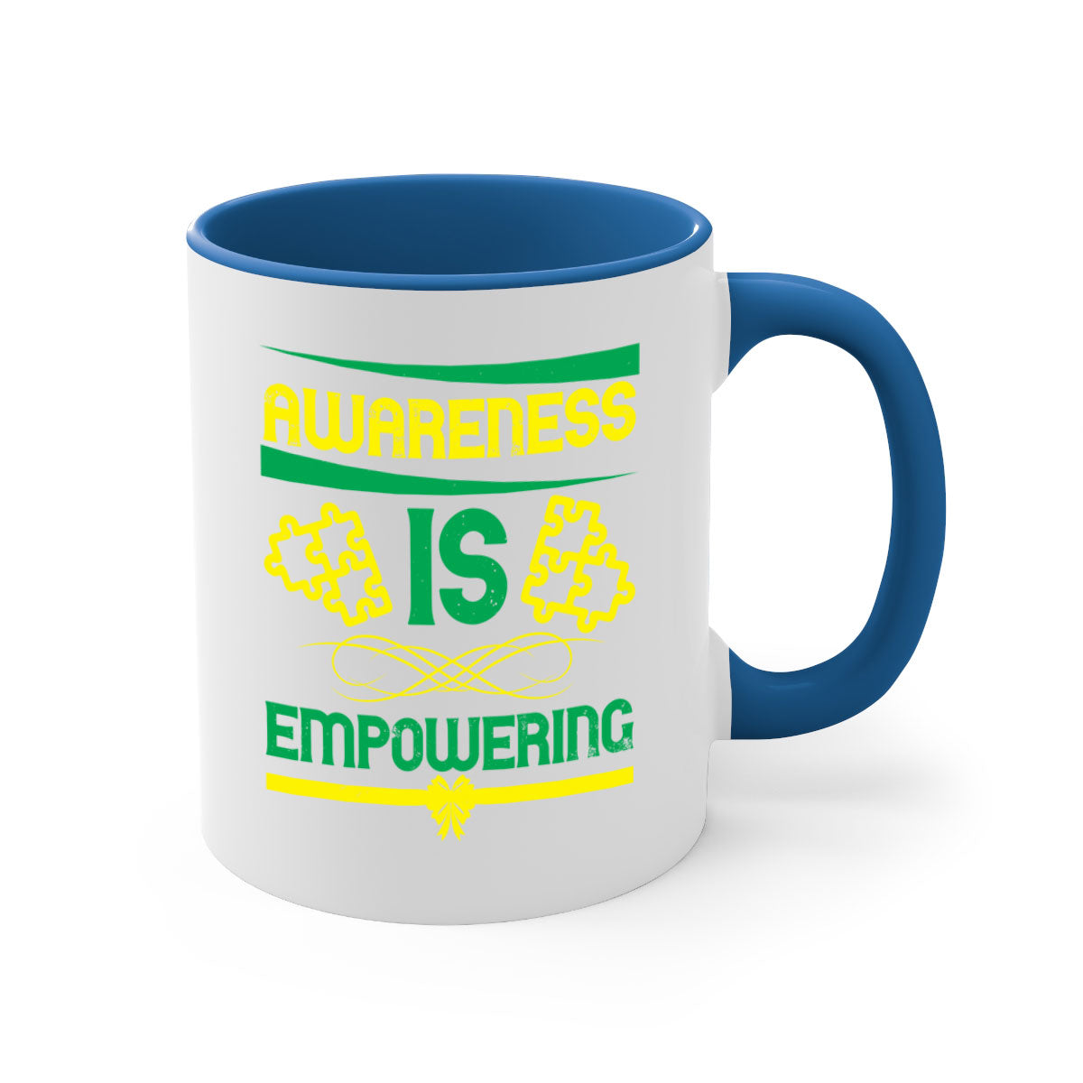 Awareness is Empowering Style 4# Mug with a glossy finish and colored handle, available in multiple colors and sizes.