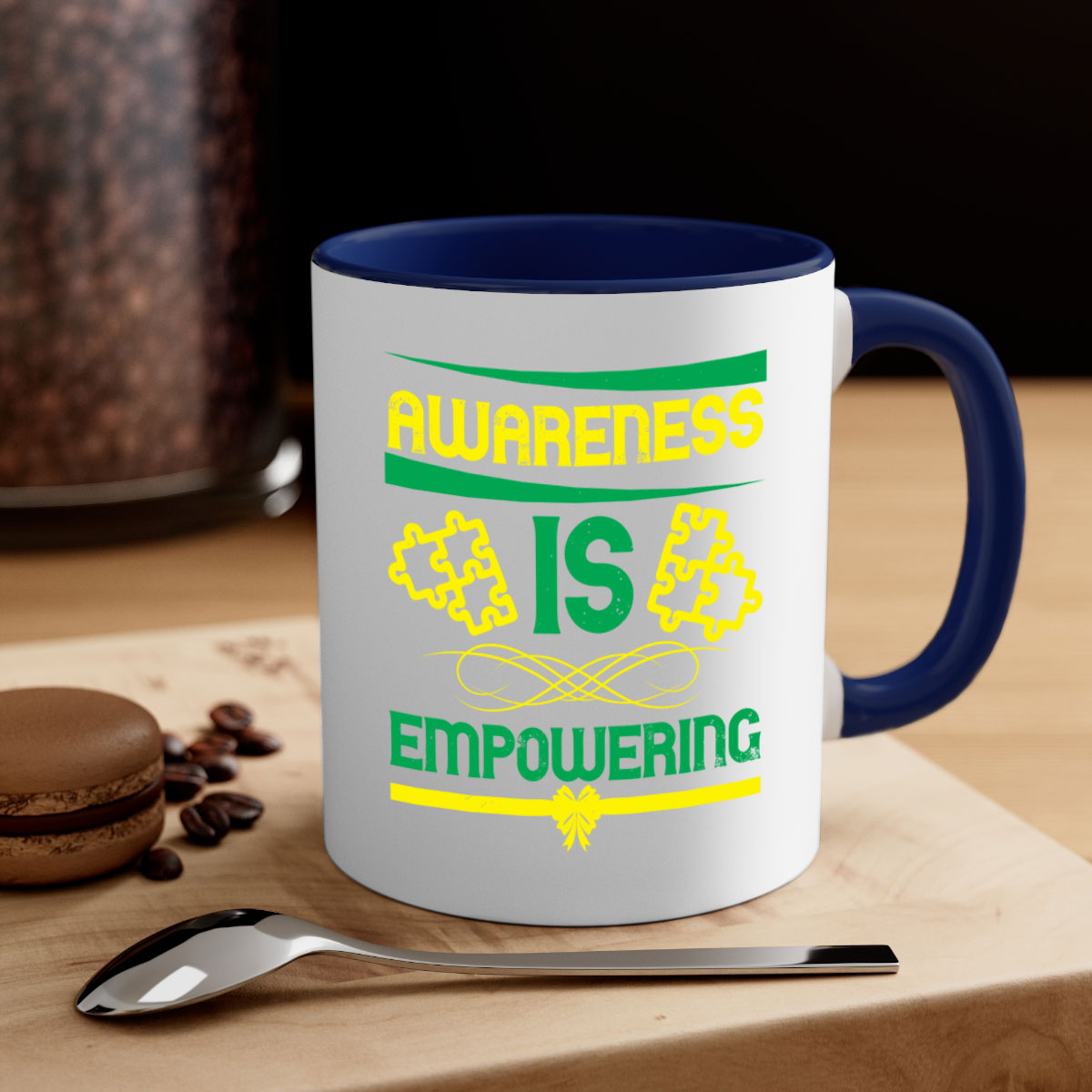 Awareness is Empowering Style 4# Mug with a glossy finish and colored handle, available in multiple colors and sizes.