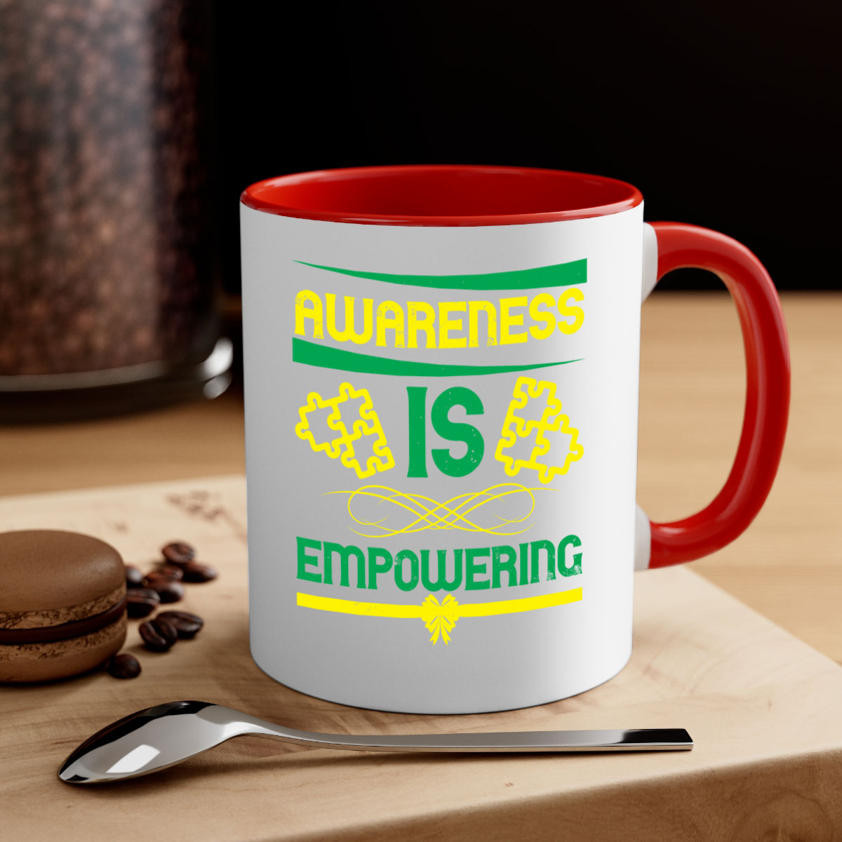 Awareness is Empowering Style 4# Mug with a glossy finish and colored handle, available in multiple colors and sizes.