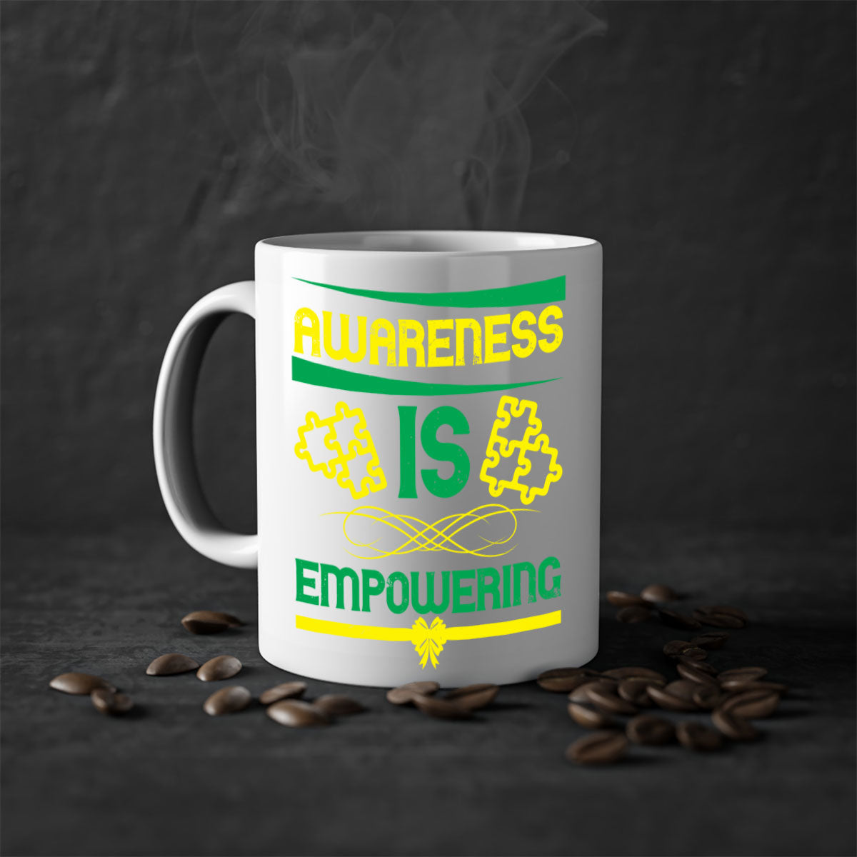 Awareness is Empowering Style 4# Mug with a glossy finish and colored handle, available in multiple colors and sizes.