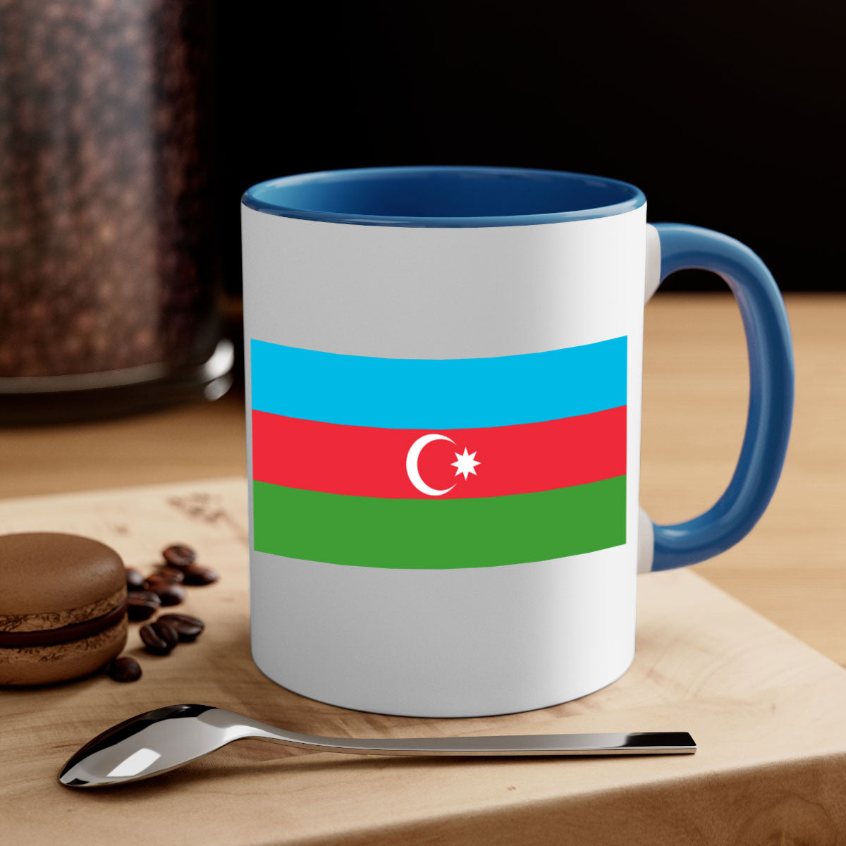 A stylish Azerbaijan 187# Mug featuring a glossy finish, colorful handle, and interior, available in multiple colors and sizes.