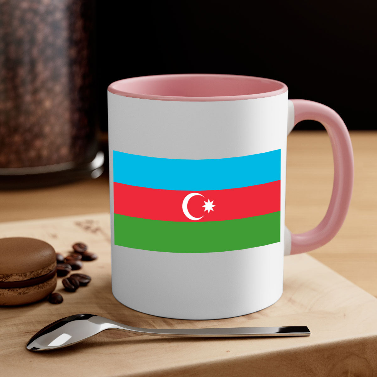 A stylish Azerbaijan 187# Mug featuring a glossy finish, colorful handle, and interior, available in multiple colors and sizes.