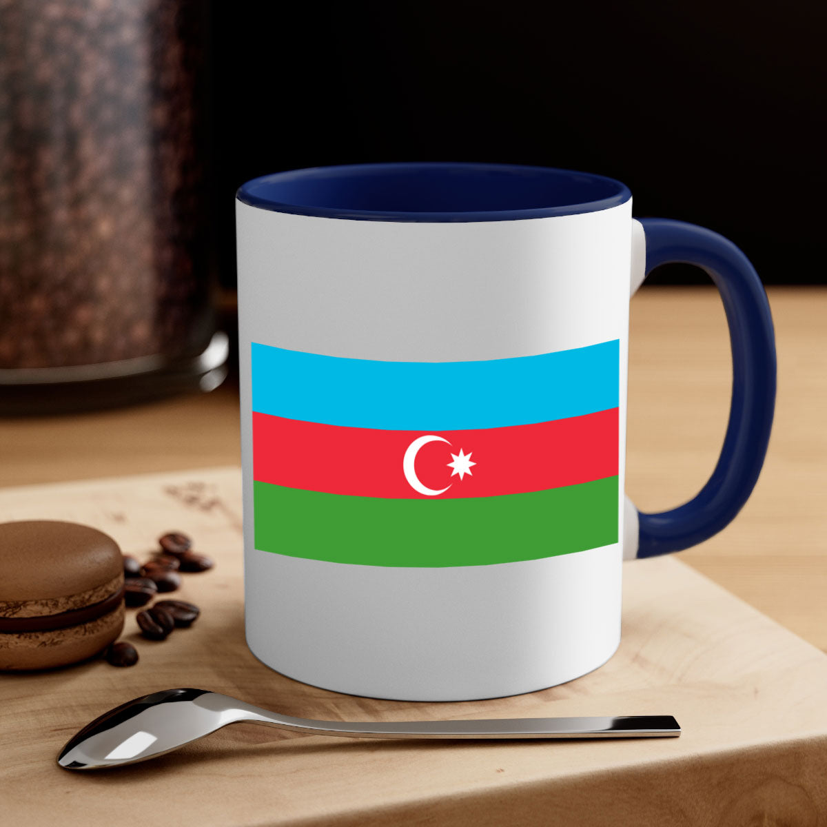 A stylish Azerbaijan 187# Mug featuring a glossy finish, colorful handle, and interior, available in multiple colors and sizes.