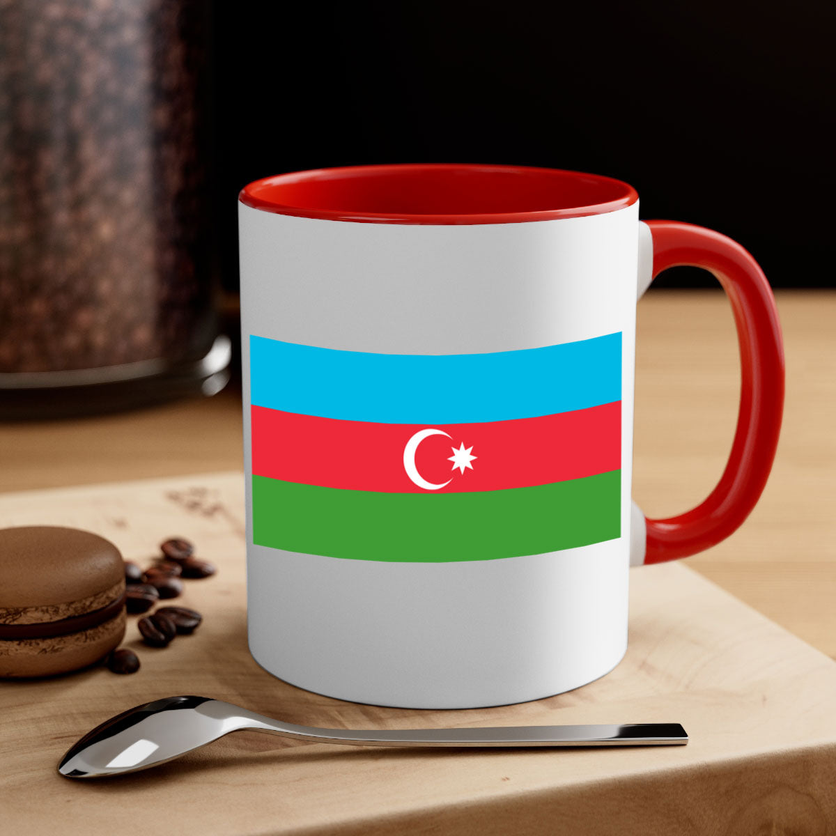 A stylish Azerbaijan 187# Mug featuring a glossy finish, colorful handle, and interior, available in multiple colors and sizes.